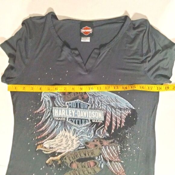 Harley Davidson Women's Tee Shirt Sz M Dark Gray Bling Eagle Forever Two Wheels - Picture 10 of 10